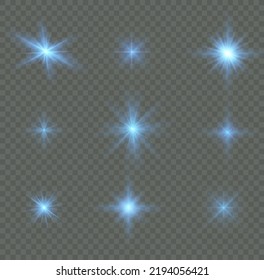 Glow isolated white transparent light effect set, lens flare, explosion, glitter, line, sun flash, spark and stars. Abstract special effect element design. Shine ray with lightning