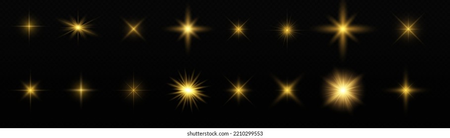 Lichtisolierter weißer transparenter Lichteffekt-Set, Objektivfackel, Explosion, Glitter, Linie, Sonnenblitz, Funken und Sterne. Abstraktes Design von Spezialeffekten. Rheinrochen mit Blitz