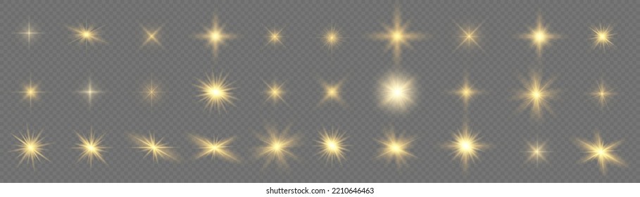 Glow isolated white transparent light effect set, lens flare, explosion, glitter, line, sun flash, spark and stars. Abstract special effect element design. Shine ray with lightning