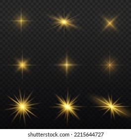 Glow isolated white transparent light effect set, lens flare, explosion, glitter, line, sun flash, spark and stars. Abstract special effect element design. Shine ray with lightning