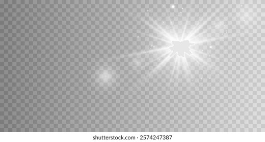 Glow isolated white transparent light effect set, lens flare, explosion, glitter, line, sun flash, spark and stars. Abstract special effect element design. Shine ray with lightning	