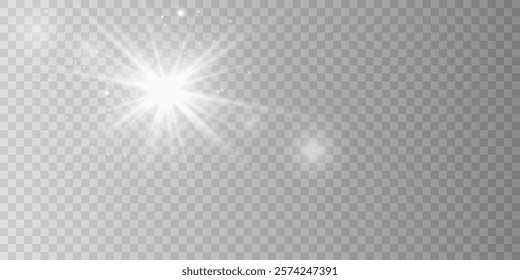 Glow isolated white transparent light effect set, lens flare, explosion, glitter, line, sun flash, spark and stars. Abstract special effect element design. Shine ray with lightning	
