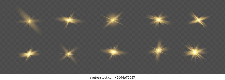 Resplandor aislado blanco transparente efecto de luz conjunto, destello de la lente, explosión, brillo, línea, flash del sol, chispa y estrellas. Abstractas diseño de elemento de efecto especial.