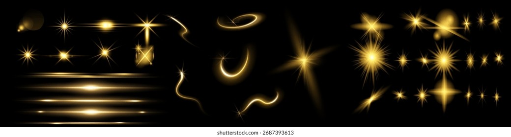 Resplandor aislado blanco transparente efecto de luz conjunto, destello de la lente, explosión, brillo, línea, flash del sol, chispa y estrellas. Abstractas diseño de elemento de efecto especial.