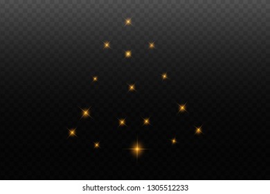 Glow isolated yellow light effect set, lens flare, explosion, glitter, line, sun flash, spark and stars. Abstract special effect element design.