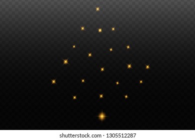 Glow isolated yellow light effect set, lens flare, explosion, glitter, line, sun flash, spark and stars. Abstract special effect element design.