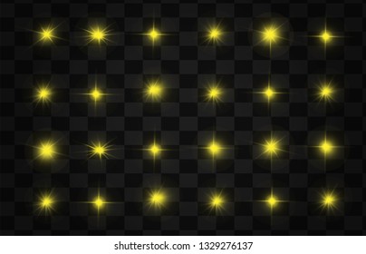 Glow isolated yellow light effect, lens flare, explosion, glitter, line, sun flash, spark and stars. Abstract special effect element design.