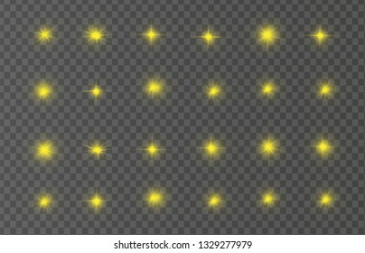 Glow isolated yellow light effect, lens flare, explosion, glitter, line, sun flash, spark and stars. Abstract special effect element design.