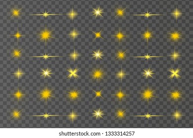 Glow isolated yellow light effect, lens flare, explosion, glitter, line, sun flash, spark and stars. Abstract special effect element design.