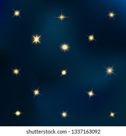 Glow isolated yellow light effect set, lens flare, explosion, glitter, line, sun flash and stars. Abstract special effect element design. Shine ray with lightning. Set of gold bright beautiful stars