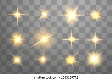 Glow isolated yellow light effect, lens flare, explosion, glitter, line, sun flash, spark and stars. Abstract special effect element design.
