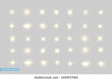 Glow isolated yellow light effect, lens flare, explosion, glitter, line, sun flash, spark and stars. Abstract special effect element design.