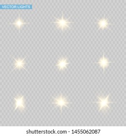 Glow isolated yellow light effect, lens flare, explosion, glitter, line, sun flash, spark and stars. Abstract special effect element design.