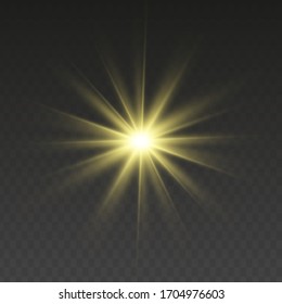 Glow isolierte gelbe Lichteffekt-Set, Objektivfackel, Explosion, Glitter, Linie, Sonnenblitz und Sterne. Abstraktes Design von Spezialeffekten. Shine ray mit Blitz. Satz goldglänzender schöner Sterne
