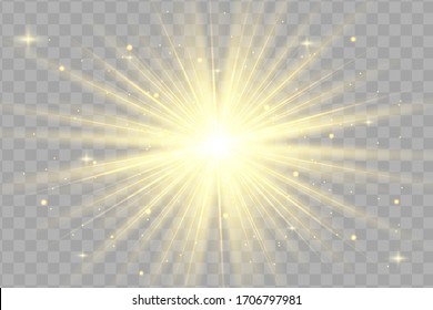 Efecto luminoso amarillo aislado brillante, flor de lente 