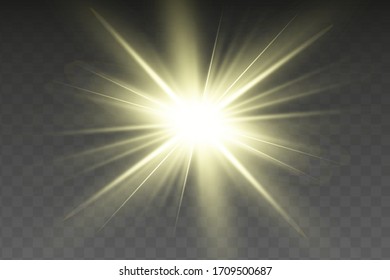Efecto luminoso amarillo aislado brillante, flor de lente 