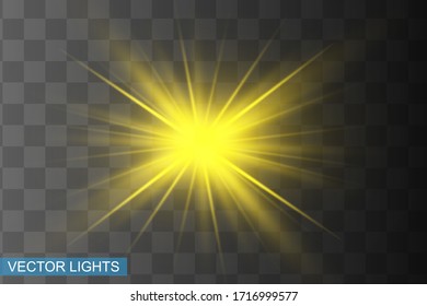 Efecto luminoso amarillo aislado brillante, flor de lente 