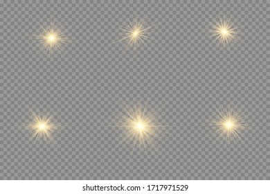 Conjunto de efectos luminosos amarillos aislados. Luces de oro abstractas aisladas en un fondo transparente. El oro brilla y mira. Ilustración vectorial. EPS 10