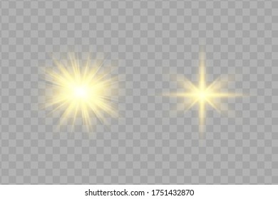 Effet de lumière jaune isolé brillant, feu de lentille 