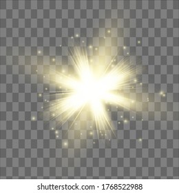 Efecto luminoso amarillo aislado brillante, flor de lente 