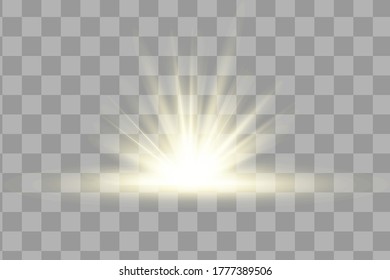 Glow isolated yellow light effect set, lens flare, explosion, glitter, line, sun flash and stars. Abstract special effect element design. Shine ray with lightning. Set of gold bright beautiful stars.