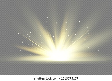 Efecto luminoso amarillo aislado brillante, flor de lente 