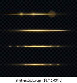Glow isolated yellow light effect set, lens flare, explosion, glitter, line, sun flash and stars. Abstract special effect element design. Shine ray with lightning. Set of gold bright beautiful stars