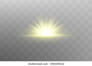 Efecto luminoso amarillo aislado brillante, flor de lente 