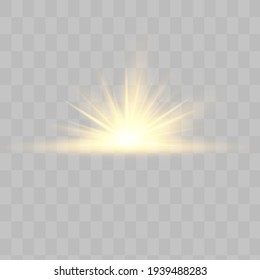 Effet de lumière jaune isolé brillant, feu de lentille 