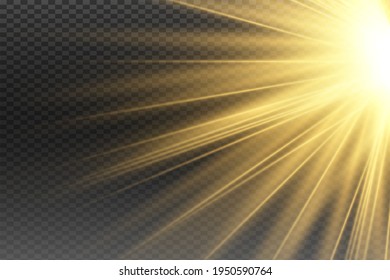 Glow isolated yellow light effect set, lens flare, explosion, glitter, line, sun flash and stars. Abstract special effect element design. Shine ray with lightning. Set of gold bright beautiful stars