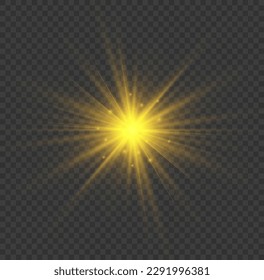 Glow isolated yellow light effect set, lens flare, explosion, glitter, line, flash, spark and stars. Transparent shine gradient glitter, bright gold flare. Golden star sparkle. Sun rays, vector
