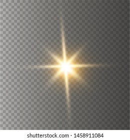 Glow isolated yellow transparent light effect set, lens flare, explosion, glitter, line, sun flash, spark and stars.