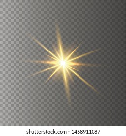 Glow isolierte gelbe transparente Lichteffekt-Set, Objektivfackel, Explosion, Glitter, Linie, Sonnenblitz, Funken und Sterne.
