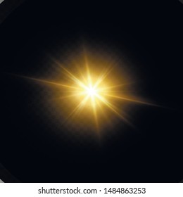 Glow isolated yellow transparent light effect set, lens flare, explosion, glitter, line, sun flash, spark and stars.
