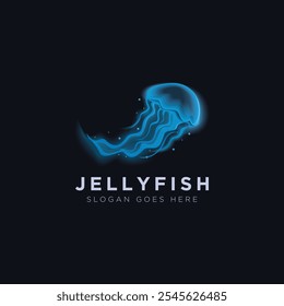 Glow Jellyfish vector logo design on dark background