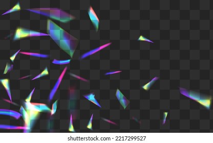 Glow Kaleidoscope Vector Transparent Background. Color Flash Falling Illustration. Shiny Reflection Festive Poster. Light Digital Refraction Border.