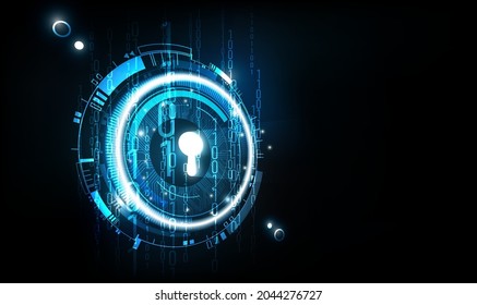 Glow keyhole abstract futuristic technology with digital binary data background Perspective view, Cyber security system lock concept, vector illustration