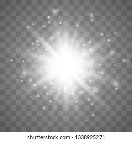 Glow light burst explosion with dust transparent. Bright Star. Transparent shining sun, bright flash. Vector illustration EPS10
