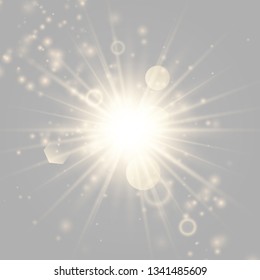 Glow light burst explosion with dust transparent. Bright Star. Transparent shining sun, bright flash. Vector illustration EPS10