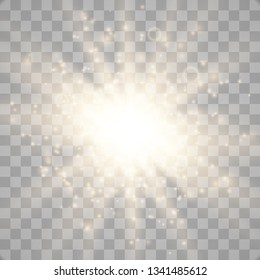 Glow light burst explosion with dust transparent. Bright Star. Transparent shining sun, bright flash. Vector illustration EPS10