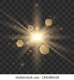 Glow light burst explosion with dust transparent. Bright Star. Transparent shining sun, bright flash. Vector illustration EPS10