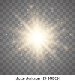 Glow light burst explosion with dust transparent. Bright Star. Transparent shining sun, bright flash. Vector illustration EPS10