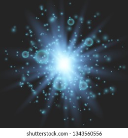 Glow light burst explosion with dust transparent. Bright Star. Transparent shining sun, bright flash. Vector illustration EPS10