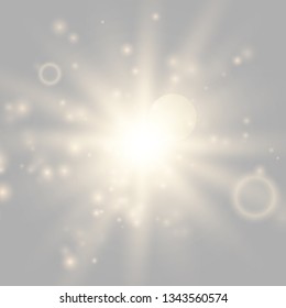 Glow light burst explosion with dust transparent. Bright Star. Transparent shining sun, bright flash. Vector illustration EPS10