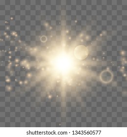 Glow light burst explosion with dust transparent. Bright Star. Transparent shining sun, bright flash. Vector illustration EPS10