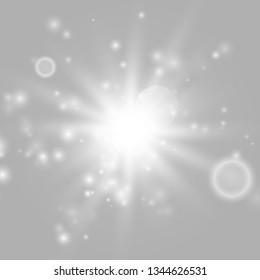 Glow light burst explosion with dust transparent. Bright Star. Transparent shining sun, bright flash. Vector illustration EPS10