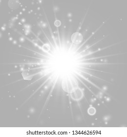 Glow light burst explosion with dust transparent. Bright Star. Transparent shining sun, bright flash. Vector illustration EPS10