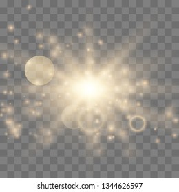 Glow light burst explosion with dust transparent. Bright Star. Transparent shining sun, bright flash. Vector illustration EPS10