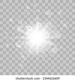 Glow light burst explosion with dust transparent. Bright Star. Transparent shining sun, bright flash. Vector illustration EPS10
