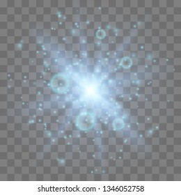 Glow light burst explosion with dust transparent. Bright Star. Transparent shining sun, bright flash. Vector illustration EPS10